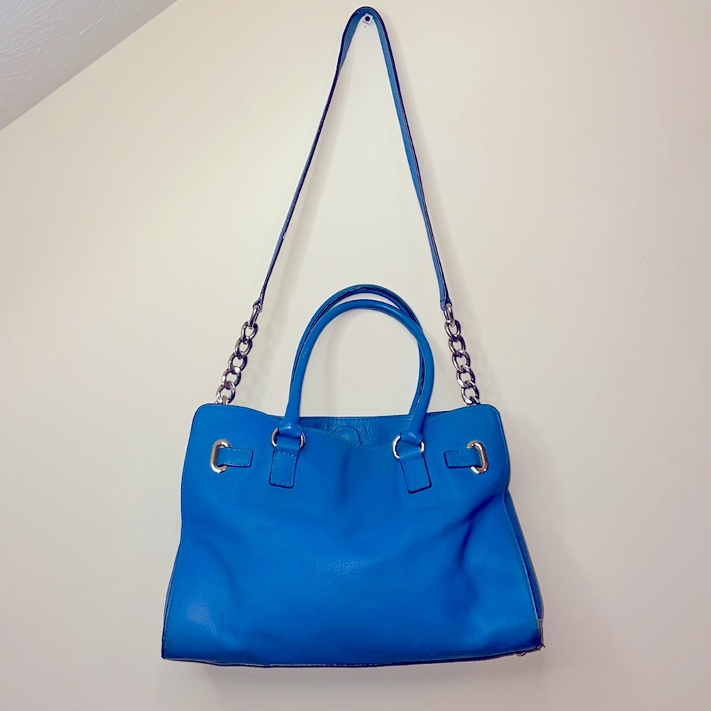 Michael Kors Hamilton Large East West Teal Gold Hardware Leather Purse Tote - Picture 10 of 13
